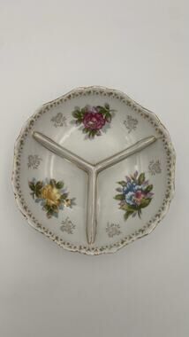 UCAGCO China Porcelain Divided Bowl Floral Art Deco Occupied Japan Vintage